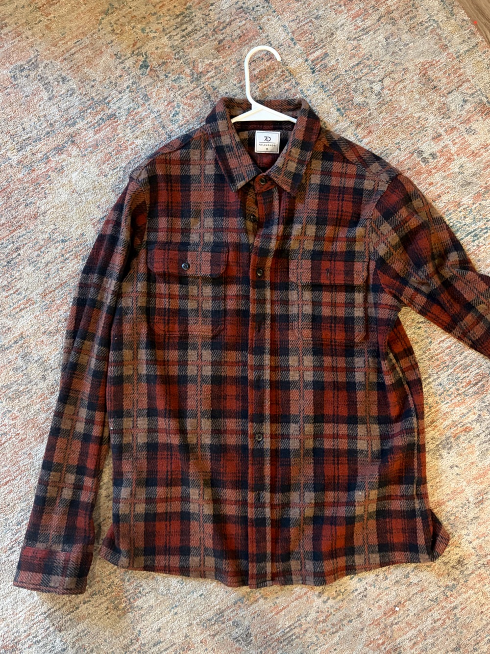 7 Diamonds Men's Plaid Button-Down Shirt in Rust, Navy & Brown